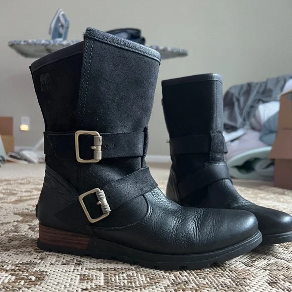 Sorel Major Moto Boots, Black Leather, Women's 7.5 - Picture 4 of 7
